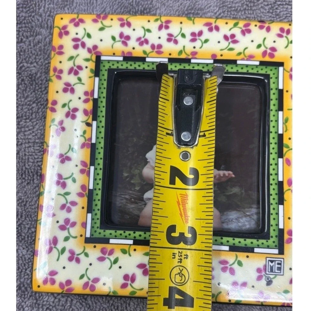 Vtg Mary Engelbreit Charpente Frame Yellow Pink Floral 1996 Ceramic